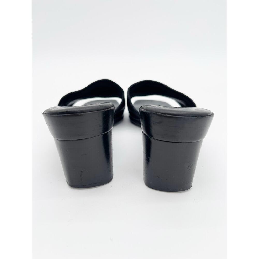 Chanel Vintage Black Leather CC Logo Classic Mule Heeled Sandals Square Toe US 6 - Picture 8 of 11